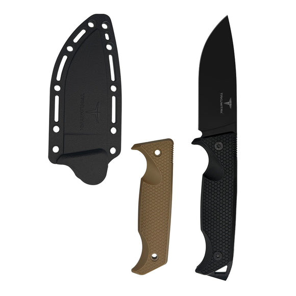 Takumitak Easy Fixed Blade Knife w/Sheath & 2 Handles Black 3Cr13 SS Blade/Black & Green Nylon Handles SKU TKF304