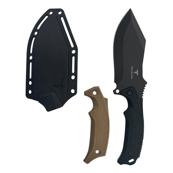 Takumitak Neuter Fixed Blade Knife w/Sheath & 2 Handles Black 3Cr13 SS Blade/Black & Green Nylon Handles SKU TKF319