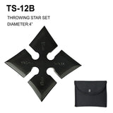 4" 4 Point Ninja Throwing Star w/Pouch Black Stainless-Steel SKU TS-12B