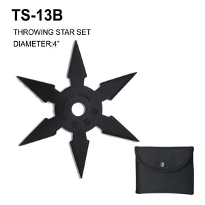 4" 6 Point Ninja Throwing Star w/Pouch Black Stainless-Steel SKU TS-13B