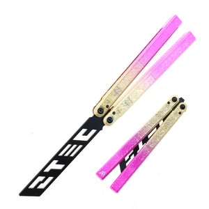 S-TEC 9.75" Aluminum Butterfly Trainer Knife Black Stainless-Steel Blade/Iced Gradient Gold & Pink 6260 Billet Alum. Handle SKU TS601PPYL