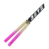 S-TEC 9.75" Aluminum Butterfly Trainer Knife Black Stainless-Steel Blade/Iced Gradient Gold & Pink 6260 Billet Alum. Handle SKU TS601PPYL