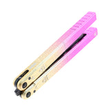 S-TEC 9.75" Aluminum Butterfly Trainer Knife Black Stainless-Steel Blade/Iced Gradient Gold & Pink 6260 Billet Alum. Handle SKU TS601PPYL