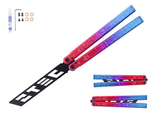 S-TEC 9.75" Aluminum Butterfly Trainer Knife Black Stainless-Steel/Iced Gradient Blue & Red 6260 Billet Alum. Handle SKU TS601RDBL