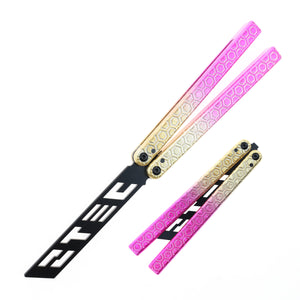 S-TEC 9.75" Aluminum Butterfly Trainer Knife Black Stainless-Steel Blade/Iced Gradient Gold & Pink 6260 Billet Alum. Handle SKU TS602PPYL