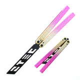 S-TEC 9.75" Aluminum Butterfly Trainer Knife Black Stainless-Steel Blade/Iced Gradient Gold & Pink 6260 Billet Alum. Handle SKU TS602PPYL