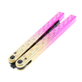 S-TEC 9.75" Aluminum Butterfly Trainer Knife Black Stainless-Steel Blade/Iced Gradient Gold & Pink 6260 Billet Alum. Handle SKU TS602PPYL