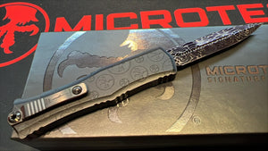 Microtech Hera Mini - Bayonet Marfione Select Blued Vegas Forge Damascus Alloy w/ Claw Burst Deep Engraving 1701M-1MS2