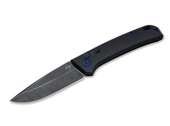 Boker Plus FRND Black Automatic Knife Blackwash D2 SS Blade/Black Grivory Handle SKU 01BO921