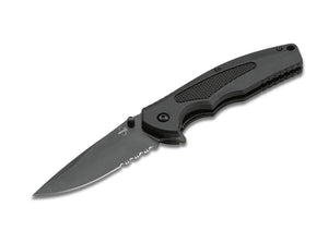 Boker Plus Gemini NGA Assist Open Folding Knife D2 Black Combo Blade/Black FRS Handle SKU 01BO506