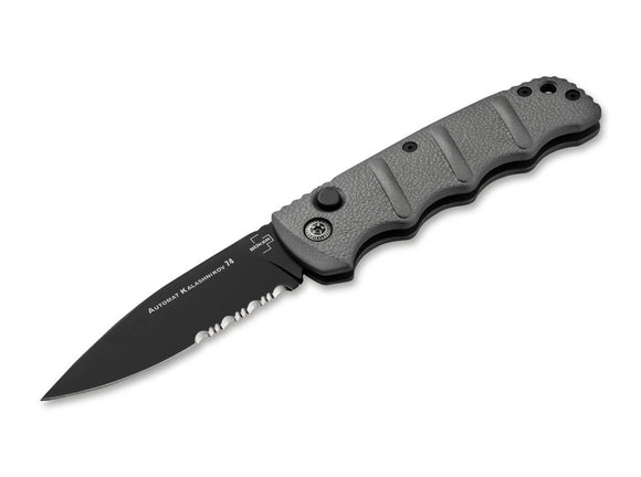 Boker Plus Automatic Kalashnikov Knife Black Serr. D2 SS Blade/Gray Alum. Handle SKU 01KALS94