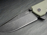 Boker Plus Kihon Spring Assist Open Knife Black Stonewash D2 Tool Steel Blade/OD Green G10 Handle SKU 01BO164