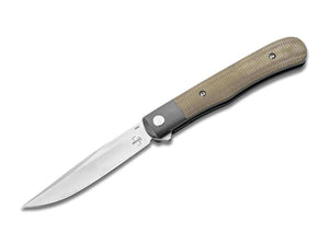 Boker Plus Modern Trapper Uno Liner Lock Knife Nitro-V SS Blade/Green Canvas Micarta Handle SKU 01BO930