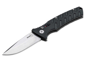 Boker Plus Strike Button Lock Knife Stonewash D2 SS Blade/Black Alum. Handle SKU 01BO457N