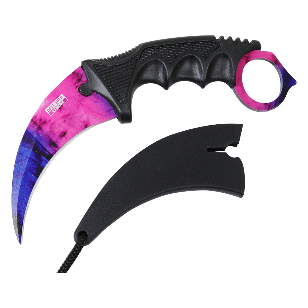 Defender-Xtreme Karambit Pink/Blue 3CR13 SS/Black Handle SKU 13562 ...