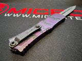 Microtech Hera II Mini Signature Series OTF Knife Black D/E Dagger M390MK SS Blade/Purple & Black Bat Theme Alum. Handle SKU 1702M-1HWBAS