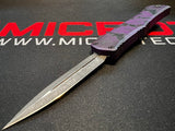 Microtech Hera II Mini Signature Series OTF Knife Black D/E Dagger M390MK SS Blade/Purple & Black Bat Theme Alum. Handle SKU 1702M-1HWBAS