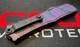 Microtech Hera II Mini Signature Series OTF Knife Black D/E Dagger M390MK SS Blade/Purple & Black Bat Theme Alum. Handle SKU 1702M-1HWBAS