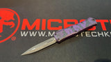 Microtech Hera II Mini Signature Series OTF Knife Black D/E Dagger M390MK SS Blade/Purple & Black Bat Theme Alum. Handle SKU 1702M-1HWBAS