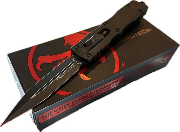 Microtech Dirac Delta Tactical OTF Knife Black Double Edge M390 SS Blade/Black 6061 T6 Alum. Handle SKU 227-1T