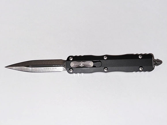 Microtech Dirac Auto OTF Double Edge Knife Stonewash SS Blade/Black Alum. Handle SKU 225-10