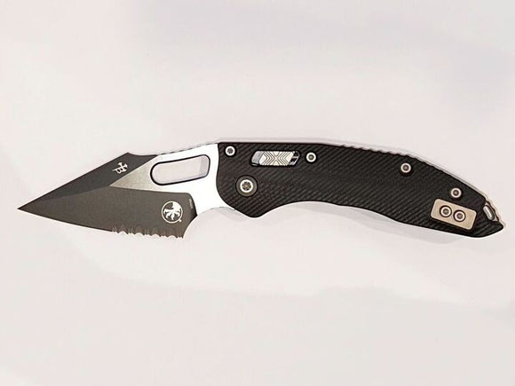 Microtech Stitch RAM-LOK Knife Black Half Serr. Bohler M390MK SS Blade/Black Fluted G10 Handle SKU 169RL-2FLGTBK