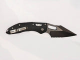 Microtech Stitch RAM-LOK Knife Black Half Serr. Bohler M390MK SS Blade/Black Fluted G10 Handle SKU 169RL-2FLGTBK