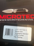 Microtech L.U.D.T. Gen III Auto. Knife S/E Apocalyptic M390MK Steel Blade/Natural Clear Alum. Handle SKU 1135-10APNC