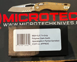 Microtech MSI Ram-Lock Manual Knife Apocalyptic Half Serr. M390MK Stainless Steel Blade/Dark Earth Polymer Handle SKU 210T-11APPMDE