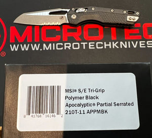 Microtech MSI Ram-Lock Manual Knife Apocalyptic Half Serr. M390MK Stainless Steel Blade/Black Polymer Handle SKU 210T-11APPMBK