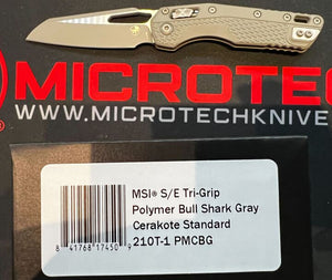 Microtech MSI RAM-LOK Knife Bull Shark Gray Cerakote M390MK Stainless Blade/Gray Tri-Grip Polymer Handle SKU 210T-1PMCBG