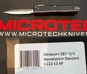 Microtech Ultratech ZBT Gen III OTF Auto D/E Apocalyptic M390MK Steel Blade/Black Alum. Handle SKU 1122-10AP