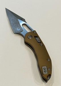 Microtech Stitch RAM-LOK Manual Folding Knife Stone Wash Bohler M390MK SS Blade/Tan Alum. Handle SKU  169RL-10APFLTA