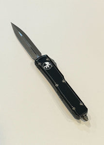 Microtech Ultratech OTF Auto Knife Premium Double Edge SS Blade/Black 6061-T6 Distressed Alum. Handle SKU 122-10DBK