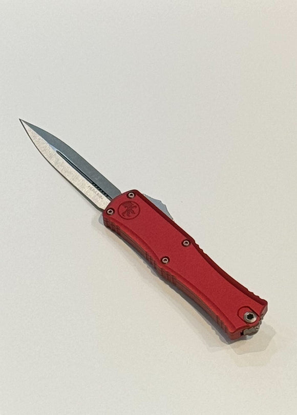 Microtech Hera II Mini OTF Auto Knife Double Edge Bohler M390MK SS Blade/Red Aircraft Alum. Handle SKU 1702M-10RD