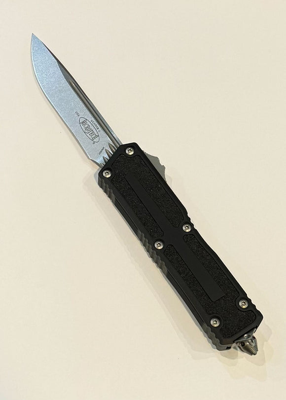 Microtech Scarab II Gen III Auto OTF Knife Stonewash Bohler M390MK SS Blade/Black Alum. Handle SKU 1278-10