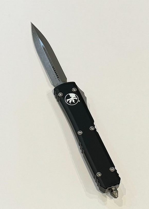 Microtech Ultratech Double Edge Apocalyptic Auto OTF Knife Stonewash SS Blade/Black Alum. Handle SKU 122-10AP