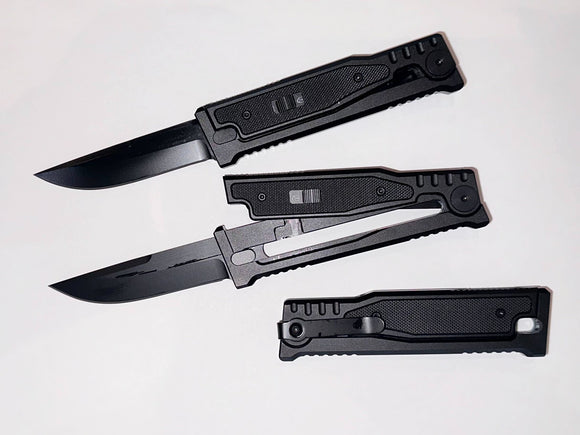 Gravity Knife Black 440C SS Blade/Black CNC 6061 Aircraft Alum. Handle w/Pocket Clip SKU 283BB