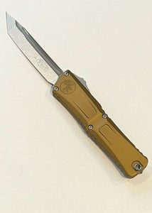 Microtech Combat Troodon Gen III OTF Auto Knife Tanto M390MK SS Blade/Tan Alum. Handle SKU 1144-10TA