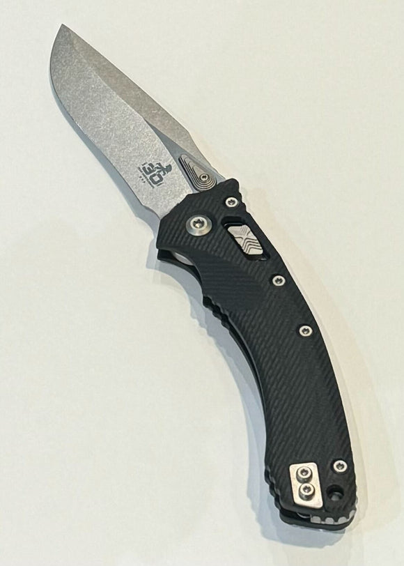 Microtech 30TH Anniversary Amphibian Ram-Lok Knife Stonewash SS Blade/Black G10 Handle SKU 137RL-10FLGTBK30