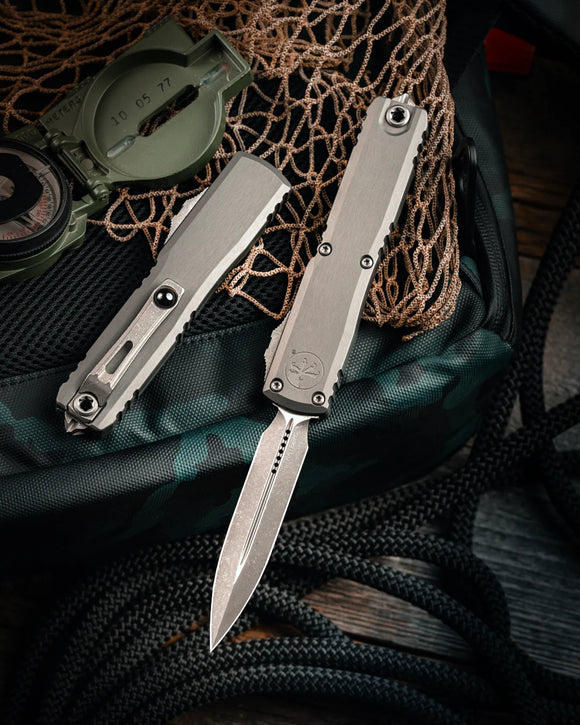 Microtech Ultratech Gen III ZBP OTF D/E Apocalyptic Standard M390MK Steel Blade/Natural Clear Alum. Handle SKU 1122-10APNC