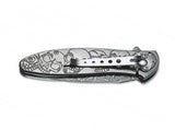 Boker Magnum Dia de Los Muertos Black Stonewashed 440A SS Blade/Stainless-Steel Handle with Skulls SKU 01SC519