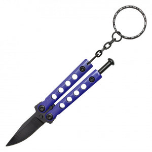 Mini Butterfly Knife Keychain Blue with Black Blade SKU PBF37BL