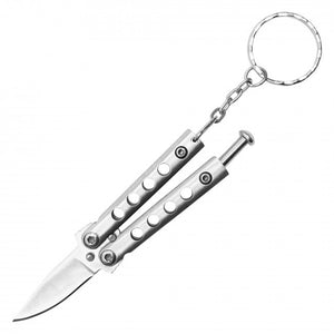 Mini Butterfly Knife Keychain Chrome with Chrome Blade SKU PBF37CH