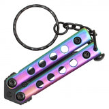 Mini Butterfly Knife Keychain Rainbow with Black Blade SKU PBF37RW