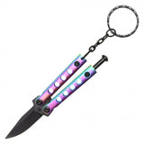 Mini Butterfly Knife Keychain Rainbow with Black Blade SKU PBF37RW