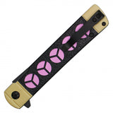 Spring Assist Zoro's Shusui Folding Knife 2-Tone Steel Blade/Pink & Black Katana Handle SKU PF57A