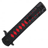 Spring Assist Folding Knife Ichigo Black Steel Graphic Tanto Blade/Black/Red Katana Handle SKU PF58B