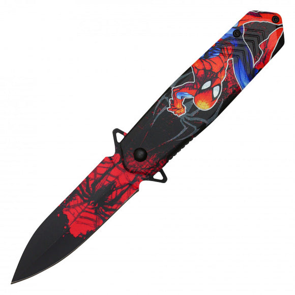 Spider Hero Assist Open Knife Black Graphic Steel Blade/Spider Hero Graphic Handle SKU PF63F