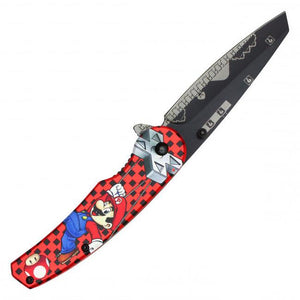 Mario Spring Assist Folding Knife Black Graphic Steel Blade/Red Mario Graphic Handle